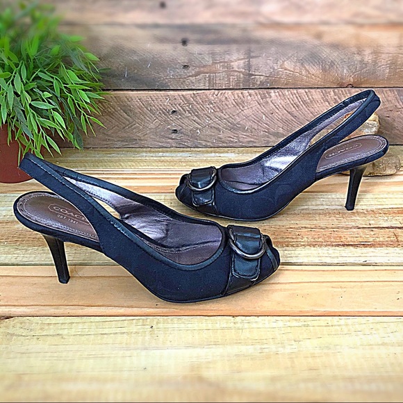 Coach signature black peep toe sling back pumps - Picture 5 of 8